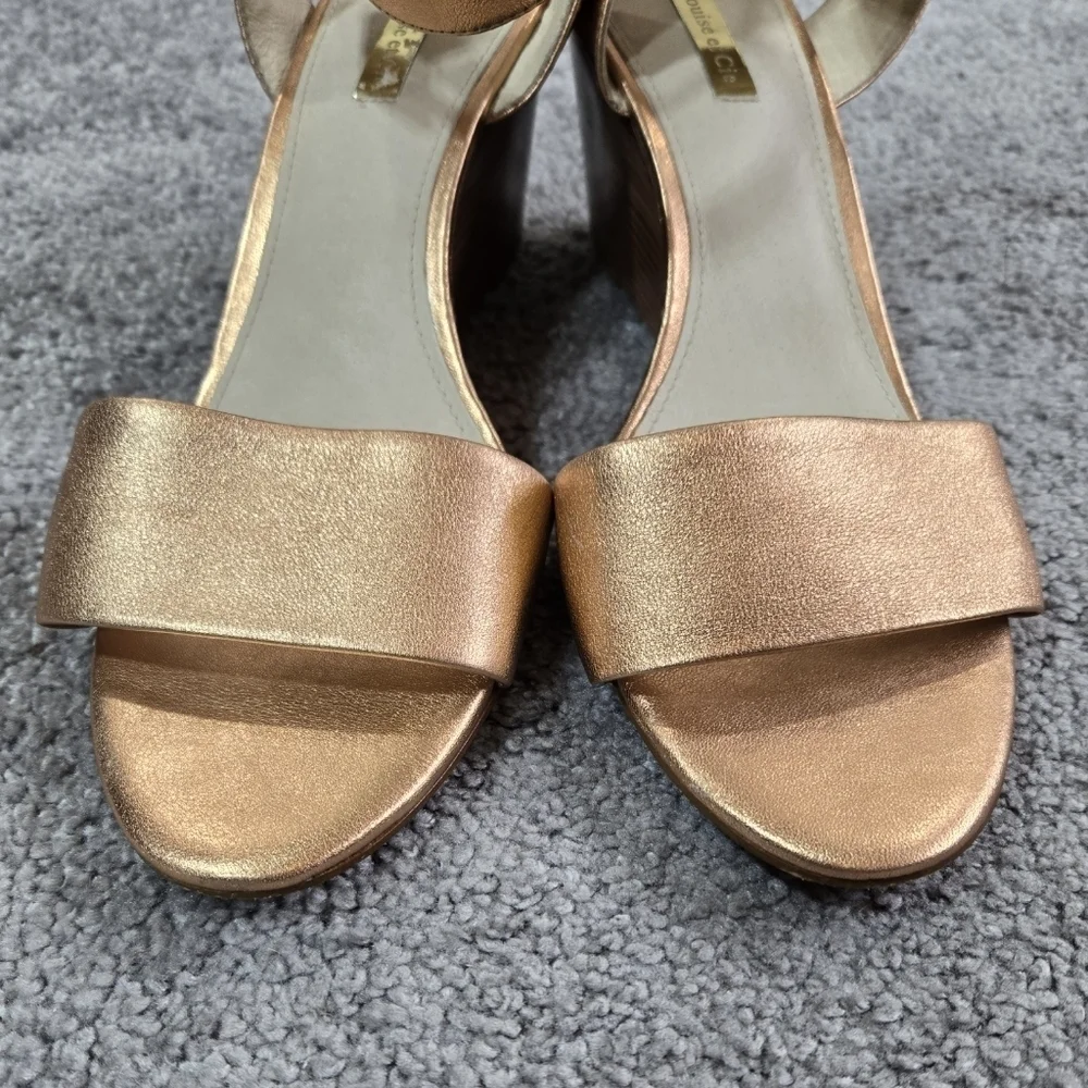 Louise et Cie Punya Rose Gold Leather Wedge Sandals Ankle Strap Party